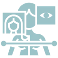 Abstract icon of face recognition technology.