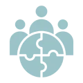 Puzzle globe with three people icons.